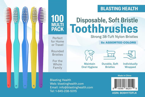 100 Pack Disposable Medium Soft Bristles Bulk Toothbrushes, Individually Wrapped