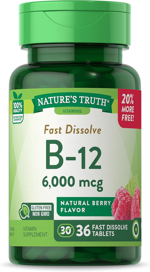 Nature's Truth B12 Vitamin 6000 mcg, 36 Tablets - Fast Dissolve Natural Berry Flavor, Vegetarian, Non-GMO