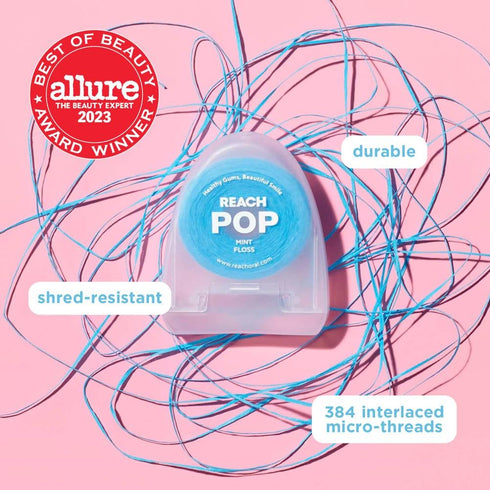 REACH POP Dental Floss, Blue Color, Mint, 54.7 YD | Vegan Wax & PFAS-Free, Durable, Shred Resistant, Effective Plaque