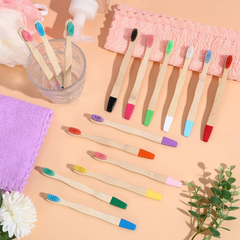24 Pcs Kids Bamboo Toothbrushes, Soft Bristles BPA Free Wooden Handles for Toddler Oral Dental Care