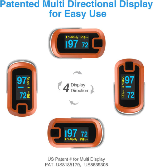 Orange Dual Color OLED Finger Pulse Oximeter by MIBEST - Blood Oxygen Saturation Monitor with OLED Screen