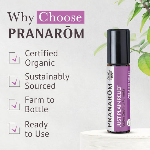 Pranarom Just Plain Relief Essential Oils, Organic Aromatherapy Blend with Lavender, Peppermint & Helichrysum, 8mL