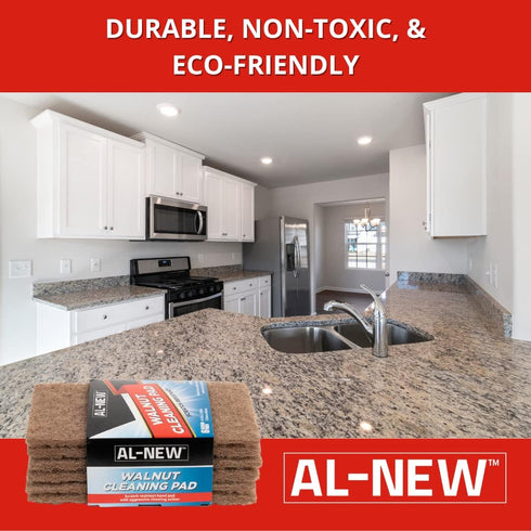 AL-NEW WALNUT CLEANING PADS | Scratch Resistant Versatile Household Cleaning & Scouring Pads for Kitchen (6 Pack)