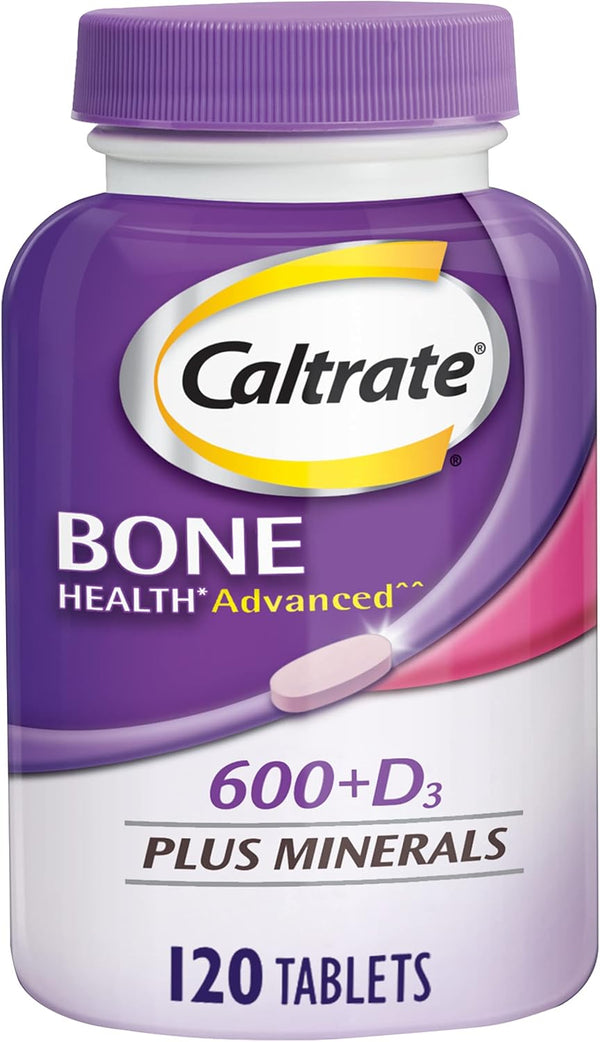 Caltrate 600 Plus D3 Plus Minerals, Calcium and Vitamin D Supplement Tablets, 120 Count for Bone Health