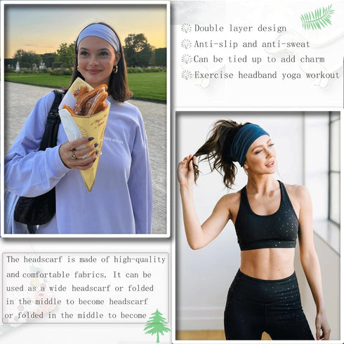 Wide Headbands for Women, 6 Pack Elastic Non-Slip Sweat-Absorbent Headbands for Yoga Running Sports