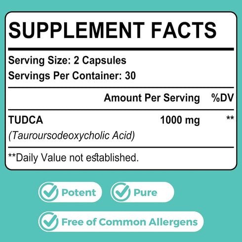 TUDCA Bile Salts Supplement 1000mg 60 Veggie Capsules for Liver Support and Detox Cleanse