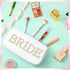 Nylon Bride Makeup Bag, Large Cosmetic Travel Toiletry Bag with Pearl Rhinestone Letter Patch for Women