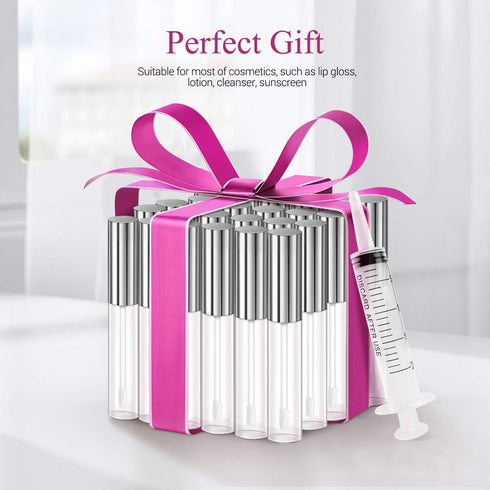 KPX 30 Pcs 10ml Clear Pink Lip Gloss Tube Containers Bulk, Refillable Lip Balm Bottles with Rubber Insert for DIY Makeup