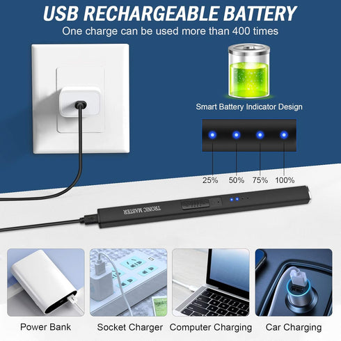 Electric Candle Lighter Plasma Arc Lighters, USB Rechargeable Battery, Windproof & Flameless, Obsidian Black