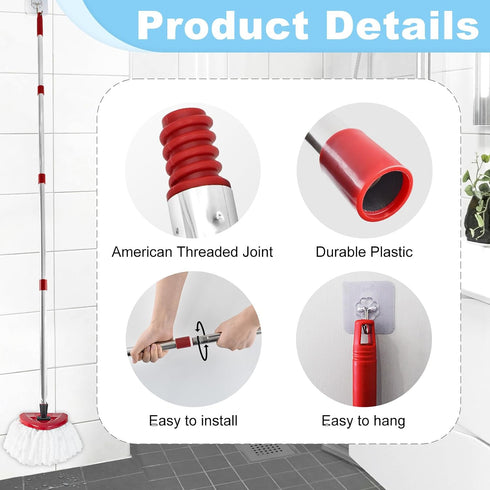Hezane 4-Section 30-to-58 inch Mop Handle for Ocedar,Spin Mop Replacement Handle Compatible with O Cedar, American