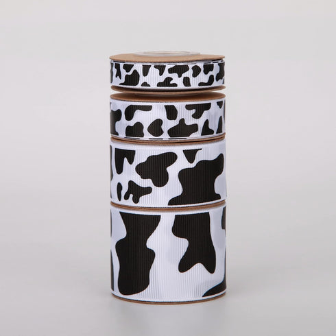 4 Rolls Cow Print Grosgrain Ribbon, 20 Yards Animal Print Ribbons for DIY Crafts, Gift Wrapping, Decoration