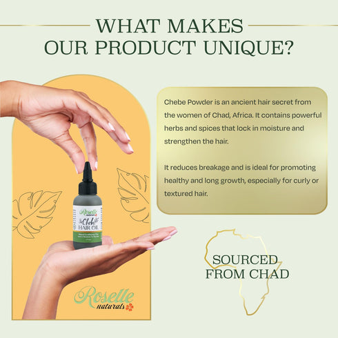 Roselle Naturals Chebe Oil for Hair Growth, Made in USA, 2 Fl Oz, Chebe Powder Hair Growth Oil