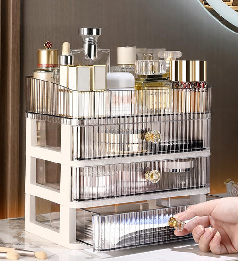 MIUOPUR Makeup Organizer with 3 Large Drawers, Ideal for Bathroom and Bedroom Vanity Storage