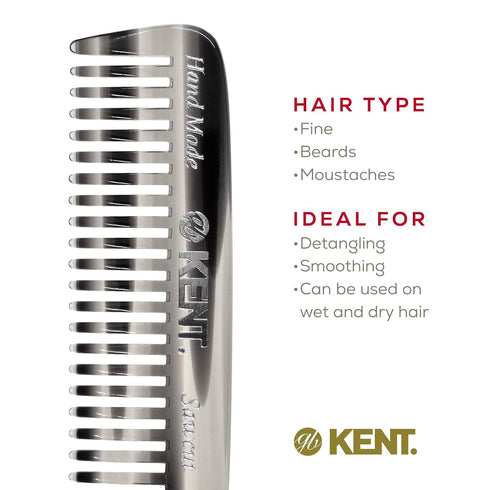 Kent 93T Mini Beard Comb for Men - Wide Tooth Mustache Comb and Beard Combs, Small Pocket Sized Travel Comb