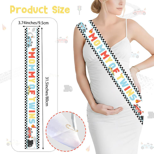 Mommy Race Car Twins Baby Shower Decorations Black White Checkered A Little Racer Is on the Way of Twins Sash Gift