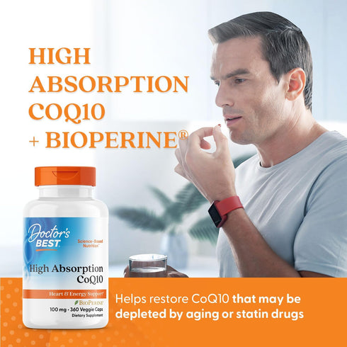 Doctor's Best High Absorption CoQ10 with BioPerine, Vegan, 100 mg, 360 Veggie Caps