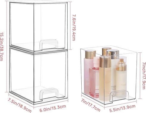 Vtopmart 4 Pack Clear Stackable Storage Drawers - 7.6" H Organizers for Skincare and Bathroom Supplies