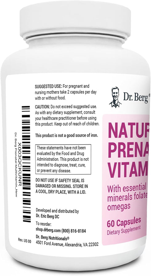 Dr. Berg Natural Prenatal Vitamins - Prenatal Multivitamin with Folate, Vitamins, Minerals, Omegas, 60 Capsules