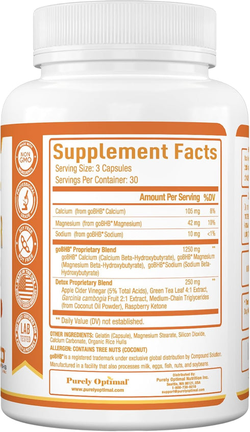 Purely Optimal Keto BHB & Apple Cider Vinegar Capsules - 90 Capsules for Ketosis Support & Healthy Lifestyle