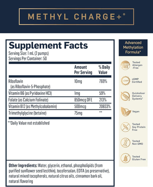 Quicksilver Scientific Methyl Charge - Methylation, Liver, Detox + Energy Supplement with Vegan B Vitamins (50ml)