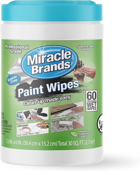 MiracleWipes for Paint Prep & Cleanup, 60 Count - Remove Tough Grime, Wet Paint, Caulking, Epoxy from Hands & Tools