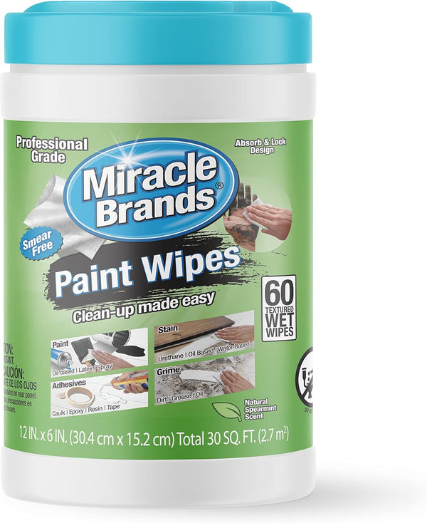 MiracleWipes for Paint Prep & Cleanup, 60 Count - Remove Tough Grime, Wet Paint, Caulking, Epoxy from Hands & Tools