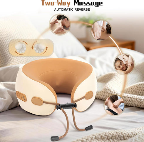 Neck Massager Pillow with Heating,Portable Heated Kneading Massage Cushion Pillow,Cordless Shiatsu Neck Massager