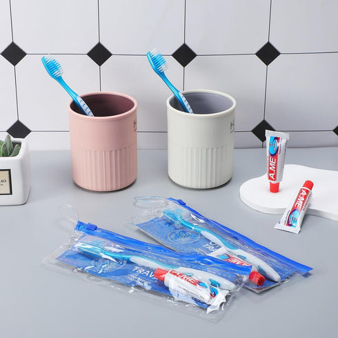 30 Set Travel Kit Toothbrush and Cover Bulk with Soft Bristles, Toothpaste, Resealable Bag for Charity, Hotel, Home