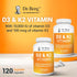 Dr. Berg Vitamin D3 K2 w/MCT Powder - 10,000 IU Vitamin D3, 100 mcg MK7 Vitamin K2 for Ultimate Absorption, 120 Capsules