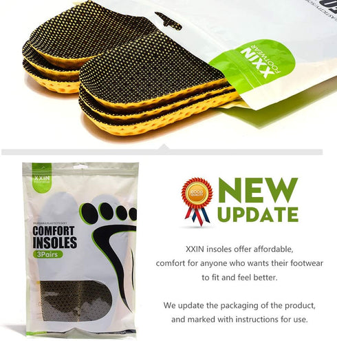 XINIFOOT 3 Pairs Comfortable Breathable Insoles, Cushioned Inserts for Running, Walking, Hiking, Men (US8-11)