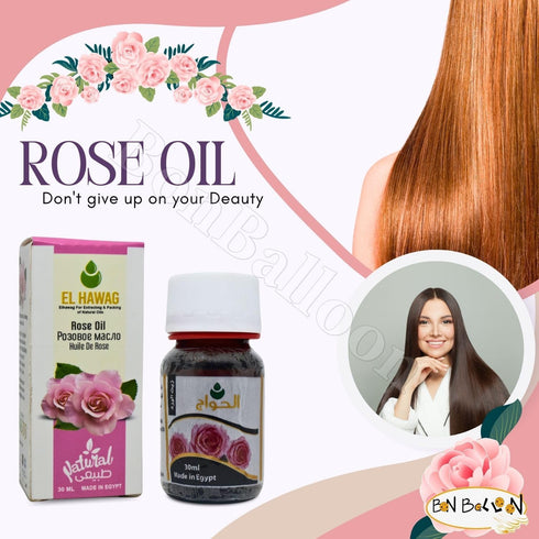 Rose Oil Elhawag - Cold Pressed Premium Natural Pure for Body and Hair, Non-GMO Kosher Halal (1 Pack = 1.01 oz)