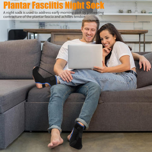 Plantar Fasciitis Night Splint Sock with Hand-Held Massage Tool Upgraded Soft Plantar Fasciitis Brace for Women Men