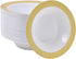 JOLLY CHEF 50 Plastic Bowls with Gold Rim, 12oz Disposable Soup Bowls, Heavy Duty for Parties and Catering