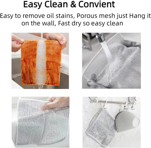 Non-Scratch Wire Cleaning Dishwash Dishcloth, Kitchen Washcloths for Washing Dishes, 10PCS, Silver