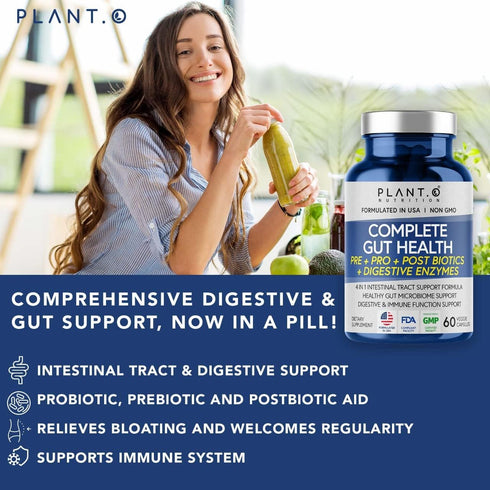 4-in-1 Prebiotic Probiotic & Postbiotic for Complete Gut Support, 60 Capsules