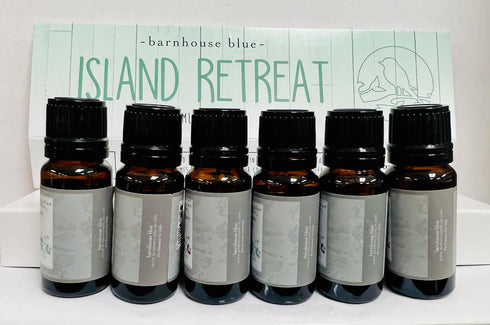 Island Retreat Gift Set of 6 Premium Fragrance Oils - Barrier Reef, Mountain Meets The Ocean, Beautiful Day, Caribbean Escape, Honolulu Sun, Mermaid - Barnhouse Blue