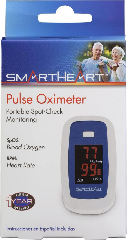 SmartHeart Pulse Oximeter | Blood Oxygen Saturation Monitor with Lanyard and Batteries | Portable Spot-Check