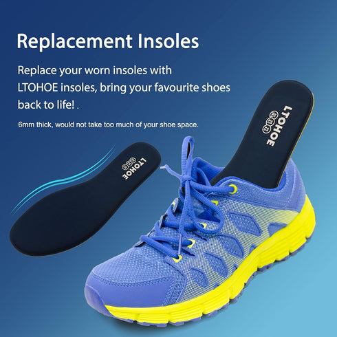 Memory Foam Insoles for Women, Replacement Shoe Inserts for Work Boots, Running, Hiking, Comfort Inner Soles, Navy US 8