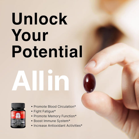 CheongKwanJang Korean Red Ginseng Extract Capsules Plus -All-in-1 Focus Pills for Men & Women, Natural Energy Supplements,Circulation, Immune Support, Brain Booster - 30 Capsules