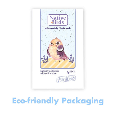 Kids Bamboo Toothbrush Set of 4 with Soft Bristles, Eco Friendly, BPA Free