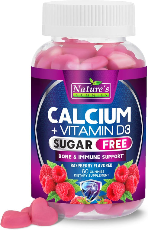 Sugar Free Calcium Gummy Bites Plus 400 IU Vitamin D3, 60 Gummies, Bone Health & Immune Support, Non-GMO, Berry Flavor
