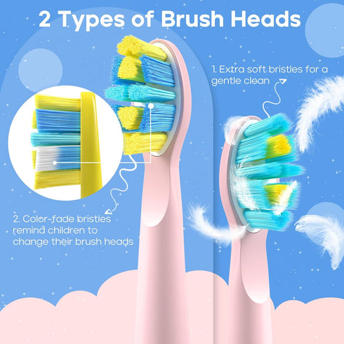 SEAGO Kids Electric Toothbrush, Sonic Soft Bristle Rechargeable, 5 Modes, Includes 4 Replacement Brush Heads, Ages 3-12