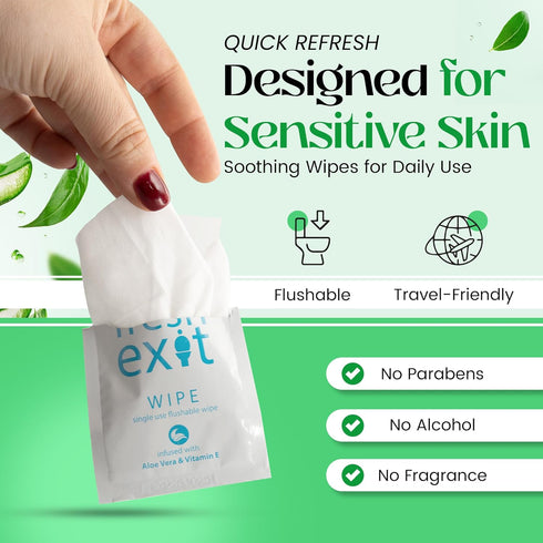 Flushable Wipes for Adults – 36 Individually Wrapped Biodegradable Wet Wipes, Travel Size, Hypoallergenic