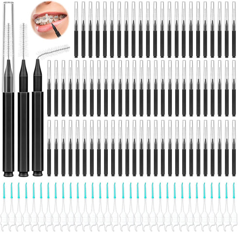 300PCS Interdental Brushes for Braces, Soft and Bendable Dental Brush for Orthodontic Braces, Teeth Flossers (Black)