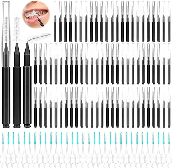 300PCS Interdental Brushes for Braces, Soft and Bendable Dental Brush for Orthodontic Braces, Teeth Flossers (Black)