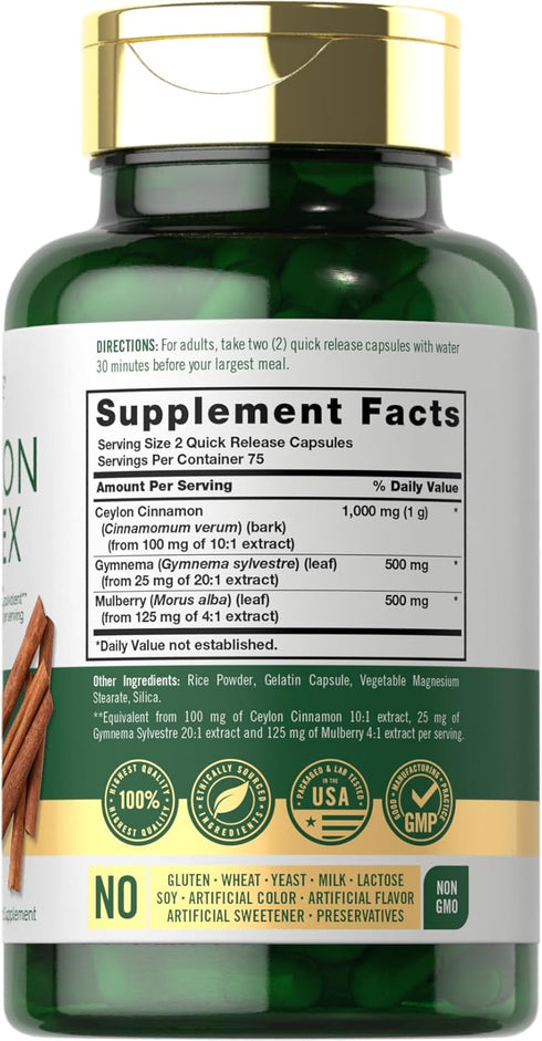 Carlyle Ceylon Cinnamon Complex with Gymnema and Mulberry | 150 Capsules | Non-GMO, Gluten Free Supplement