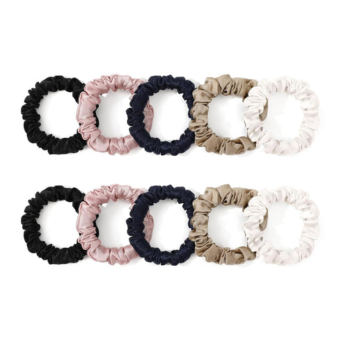 LILYSILK Pure Silk Scrunchies for Women - Colorful Hair Bow Ties, Unique Bobble Elastics Hair Scrunchy, 10pc-Mini