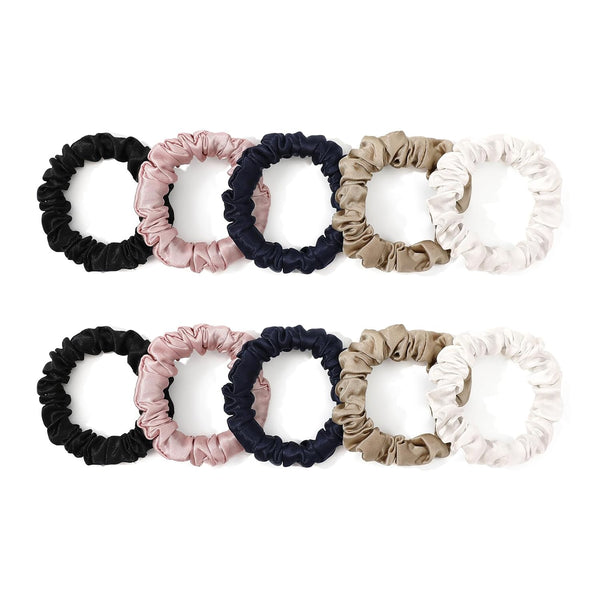 LILYSILK Pure Silk Scrunchies for Women - Colorful Hair Bow Ties, Unique Bobble Elastics Hair Scrunchy, 10pc-Mini