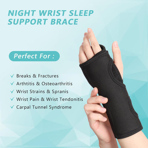 2 Pack Night Wrist Sleep Support Brace, Adjustable Compression Splint for Carpal Tunnel Tendonitis Pain Relief