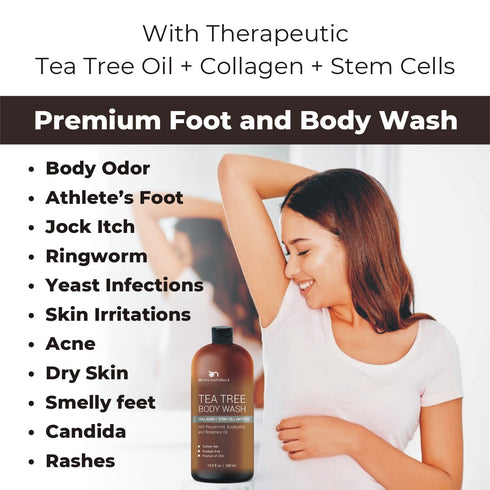 Tea Tree Body Wash with Stem Cell, Collagen & Tea Tree Oil, Fights Body Odor, Acne, Shower Gel for Women & Men